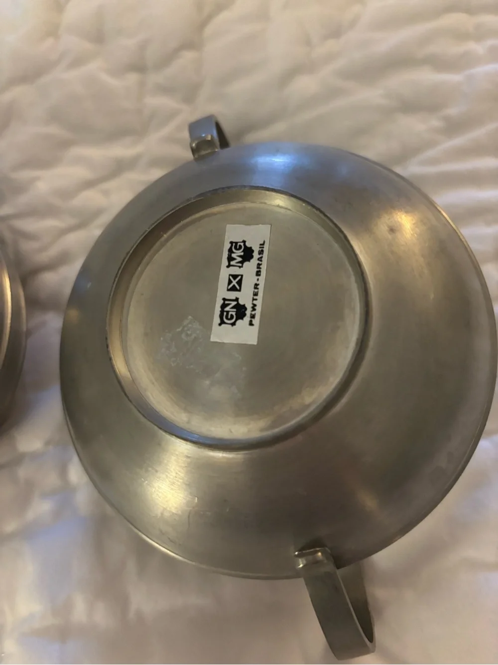 Vintage Silver Pewter Sugar and Creamer Set from Brazil